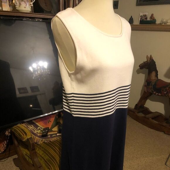 Jessica Holbrook Easy Care Navy Blue & White Striped Sleeveless Sweater Dress Si - Picture 10 of 16